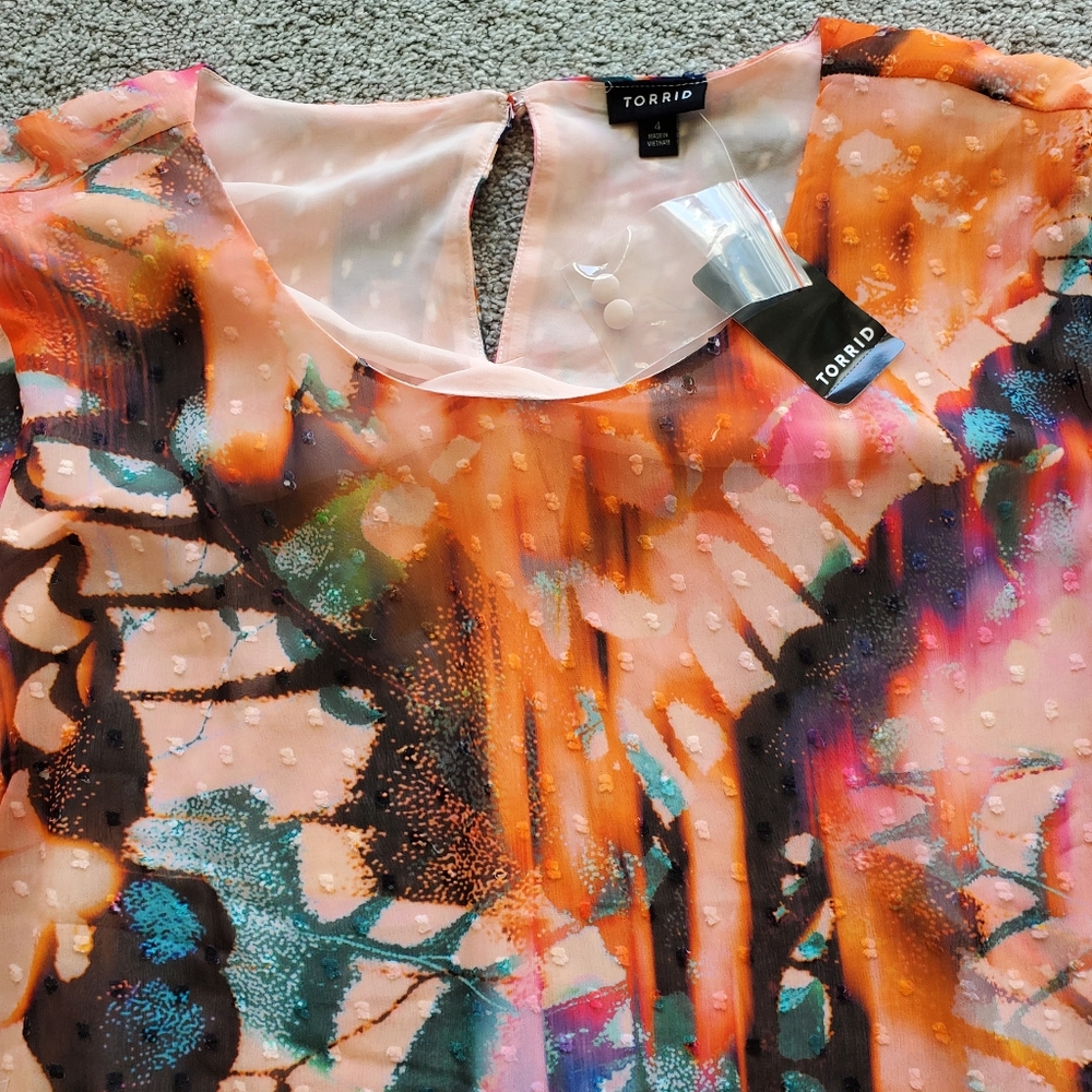 Torrid plus floral blouson long sleeves scoop neck top, 4XL, orange - Picture 8 of 14